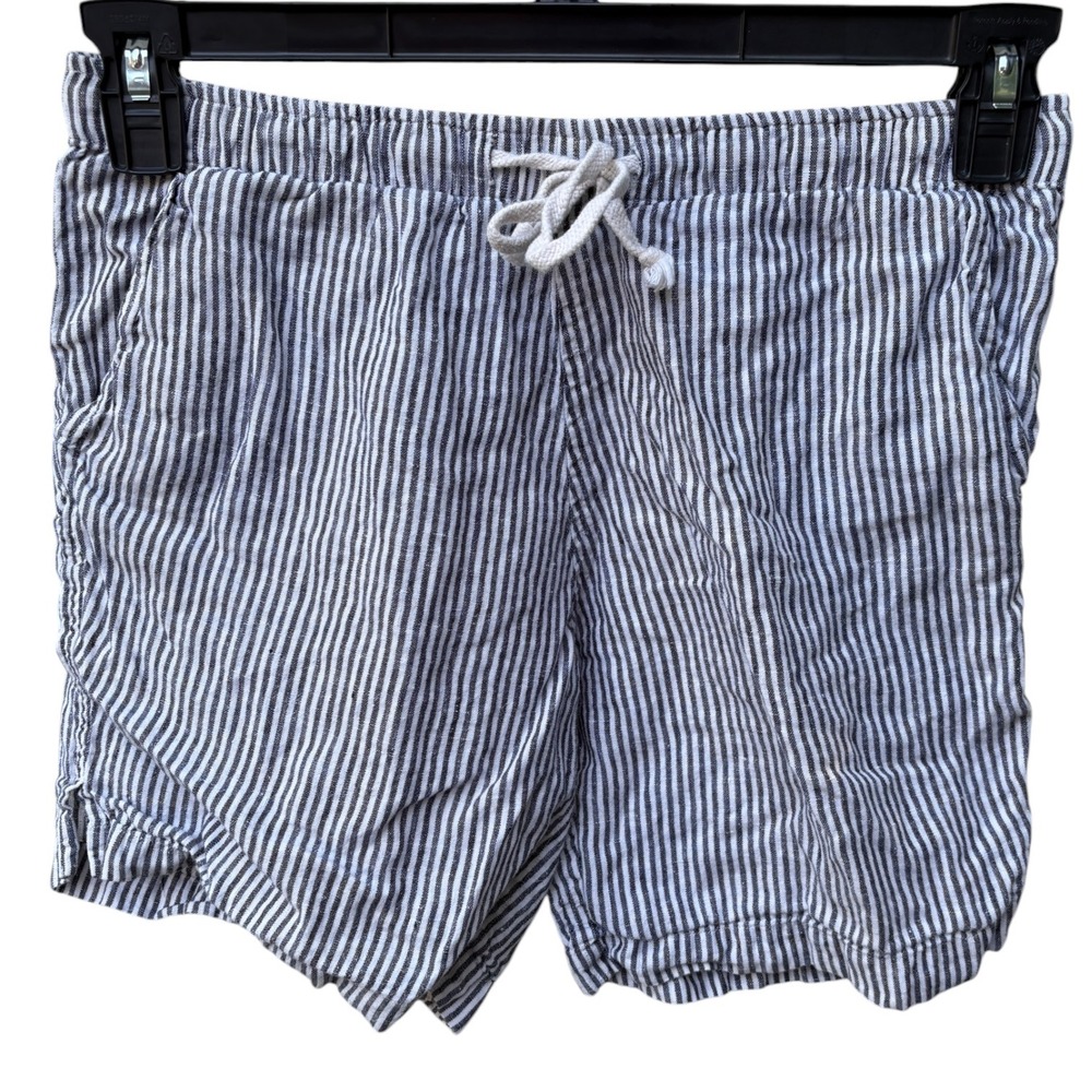 Alex Crane Mens S Bo Shorts Blue White Striped Linen Drawstring Elastic Waist